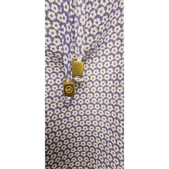 Michael Kors Cold Shoulder Short Sleeve Front Tie Blue/White Floral Sheer Top XL - Picture 7 of 7